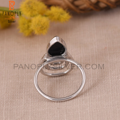 Gem Black Onyx 925 Silver White Rhoudim Custom Ring