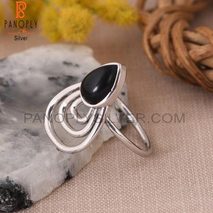 Gem Black Onyx 925 Silver White Rhoudim Custom Ring