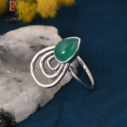 Green Onyx Gemstone 925 Sterling Silver White Rhoudim Ring