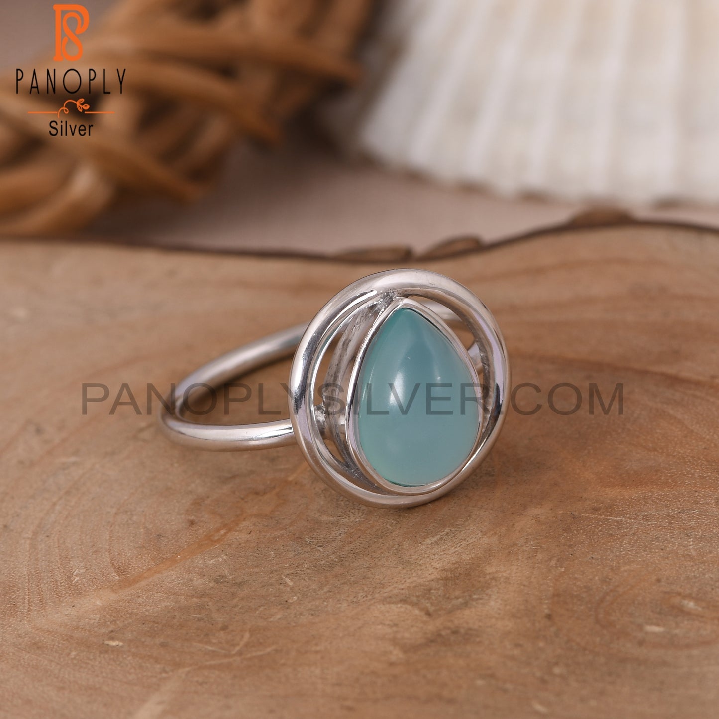 Blue Chalcedony 925 Stamp Pear Shape Engagement Ring
