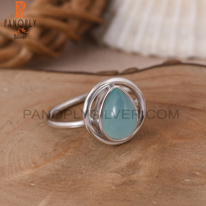 Blue Chalcedony 925 Stamp Pear Shape Engagement Ring