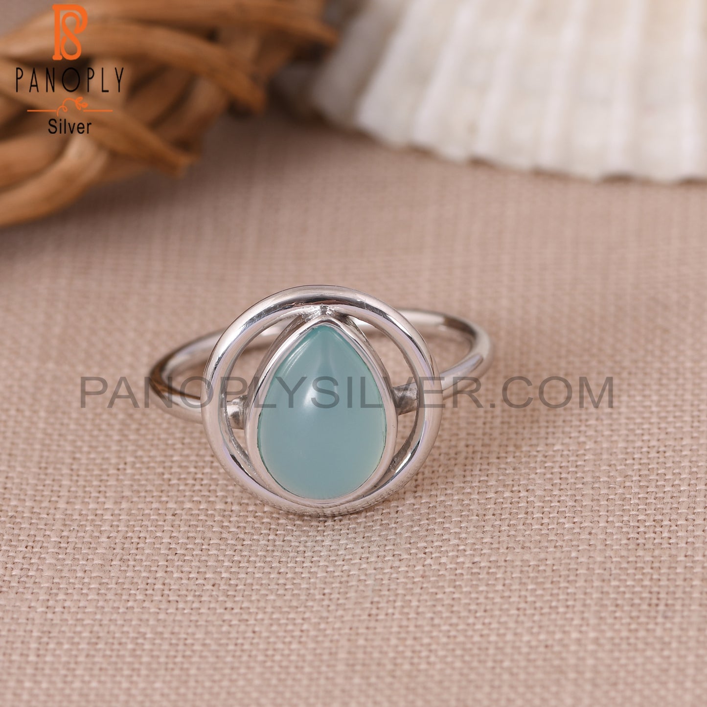 Blue Chalcedony 925 Stamp Pear Shape Engagement Ring