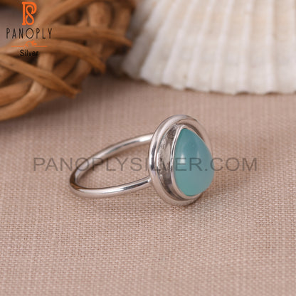 Blue Chalcedony 925 Stamp Pear Shape Engagement Ring