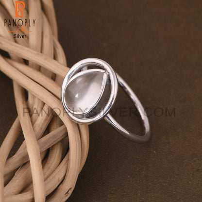 Pure 925 Sterling silver Crystal Quartz Gem White Ring