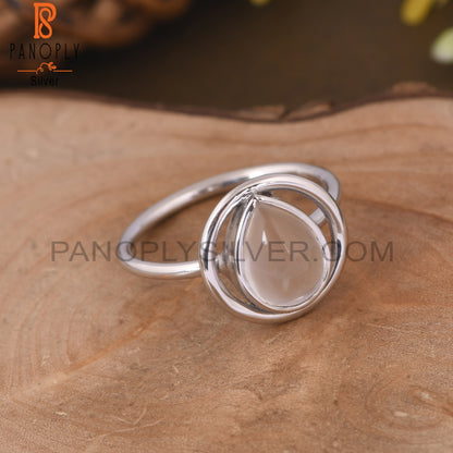 Pure 925 Sterling silver Crystal Quartz Gem White Ring
