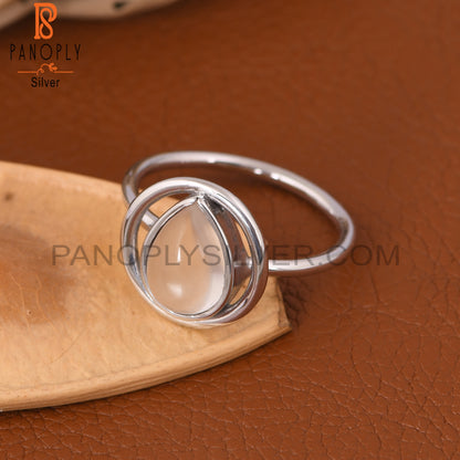 Pure 925 Sterling silver Crystal Quartz Gem White Ring