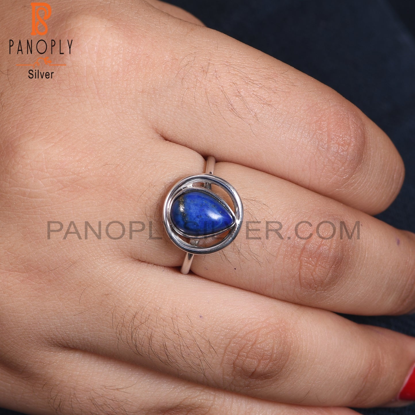 Lapis Lazuli 925 Sterling Silver Pear Designer Ring Jewelry