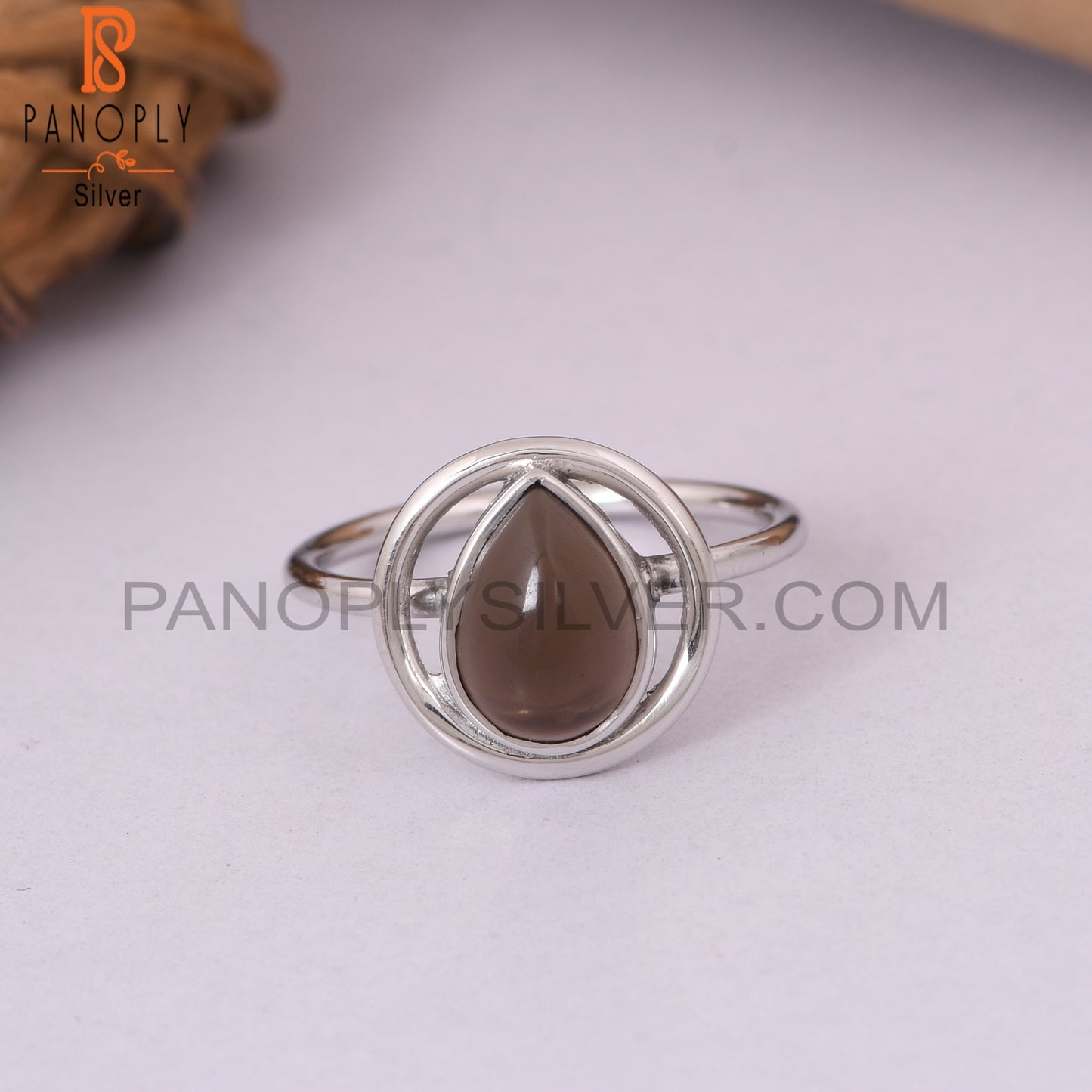 Smoky Quartz Gem 925 Silver Handmade Pear Ring