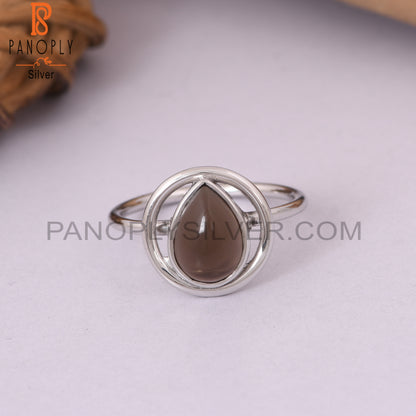 Smoky Quartz Gem 925 Silver Handmade Pear Ring