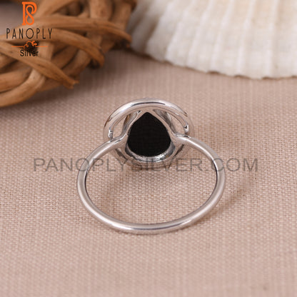 Black Onyx Cabushion Cut Pear Shape 925 Silver Ring