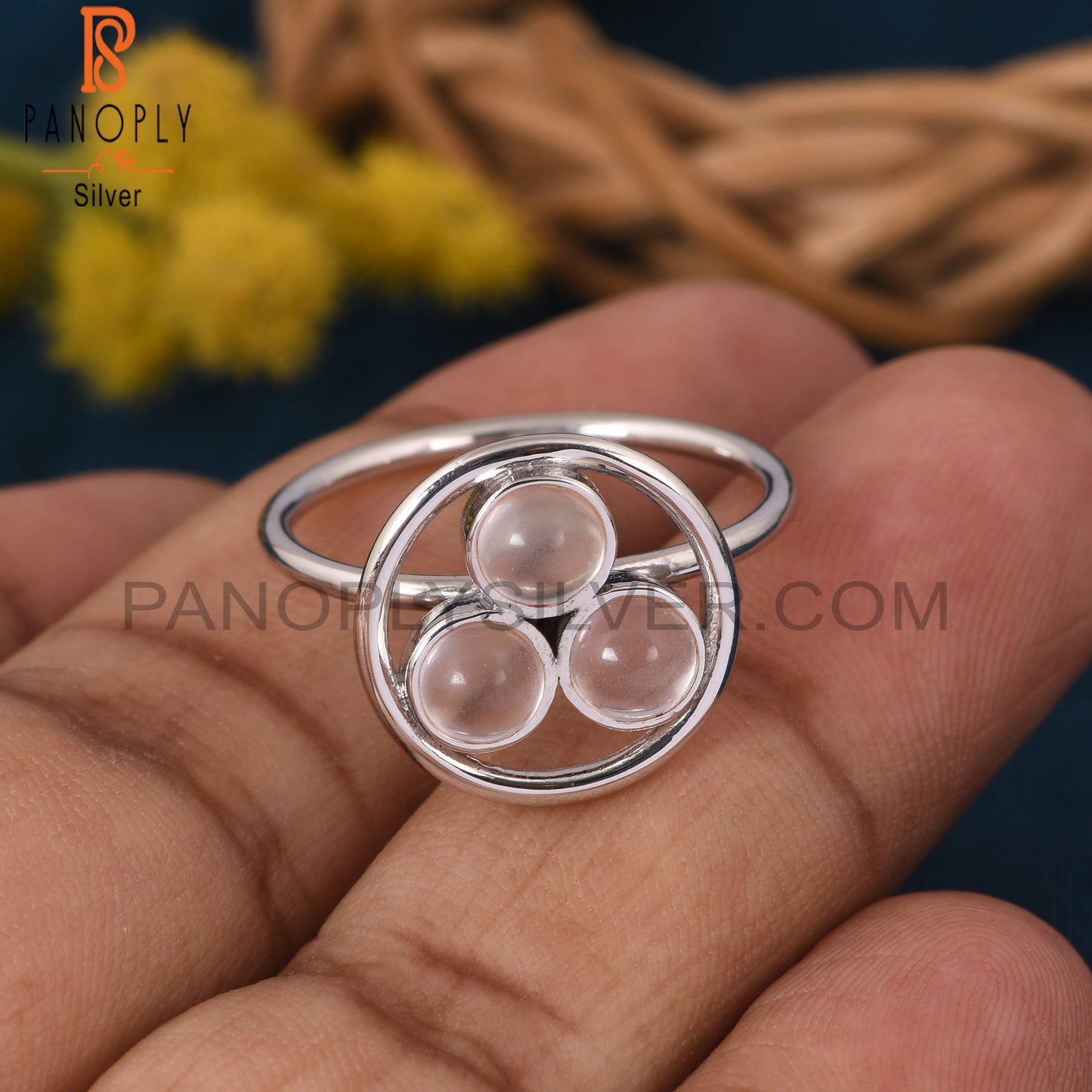 Bezel Set Crystal Quartz 925 Sterling Silver Chakra Rings