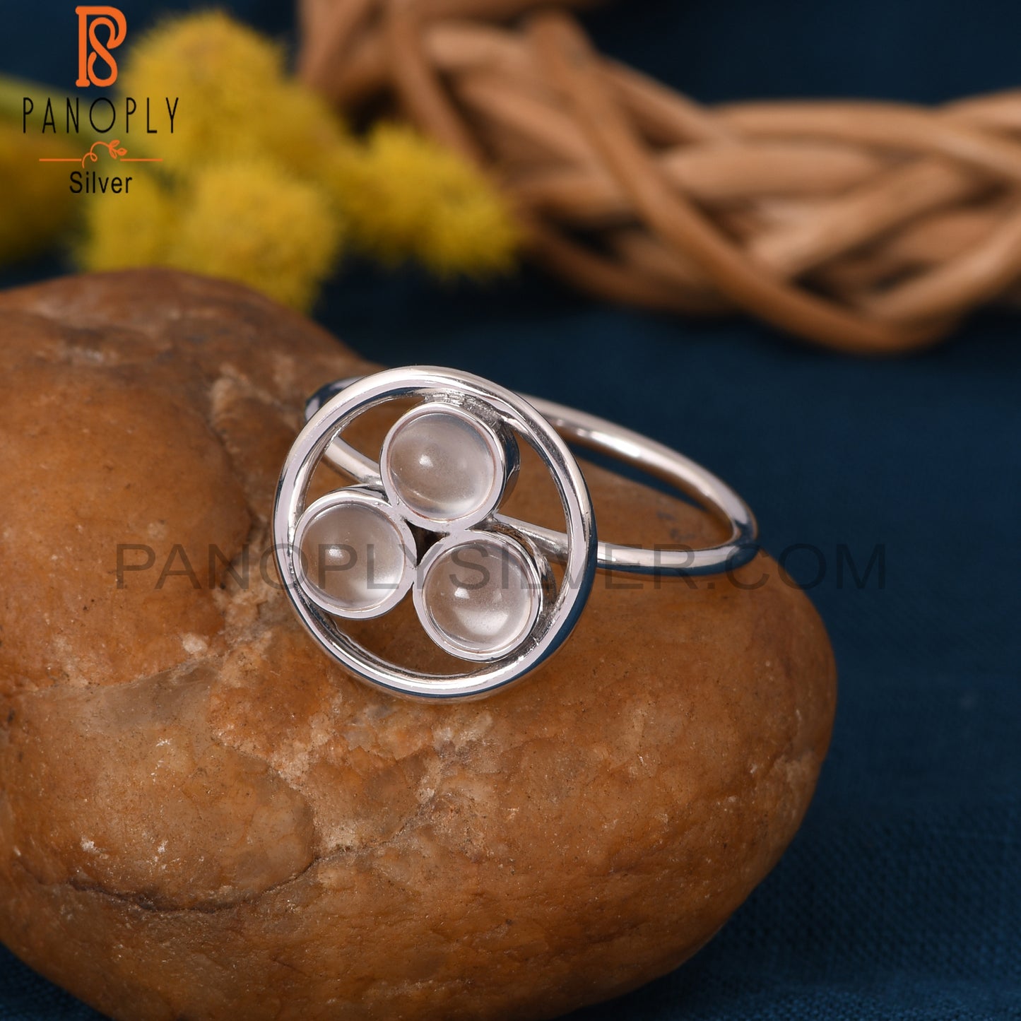 Bezel Set Crystal Quartz 925 Sterling Silver Chakra Rings