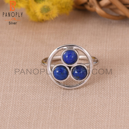 Tree Stone Lapis Lazuli 925 Silver Circle Rings