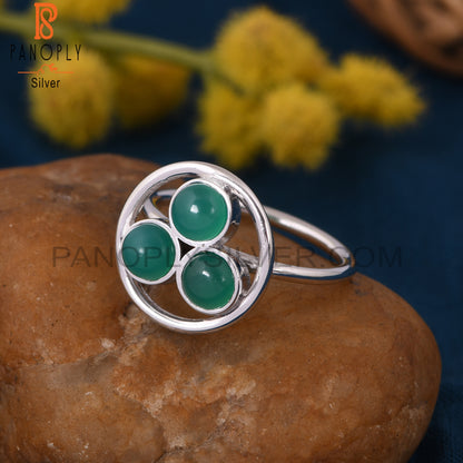 Gemstone Green Onyx 925 Sterling Silver Round Rings