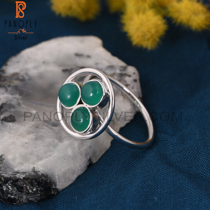 Gemstone Green Onyx 925 Sterling Silver Round Rings