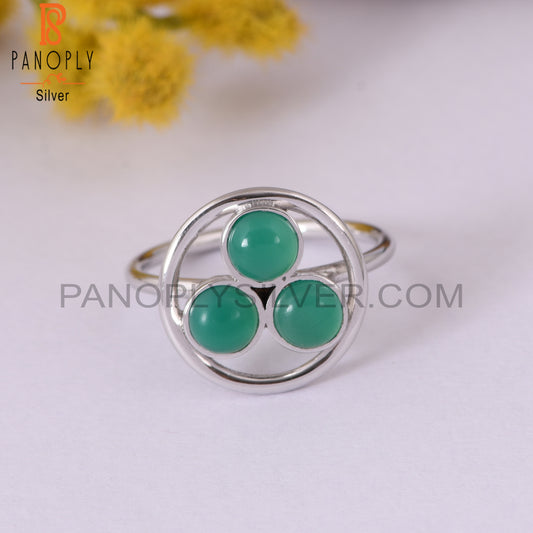 Gemstone Green Onyx 925 Sterling Silver Round Rings