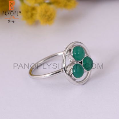 Gemstone Green Onyx 925 Sterling Silver Round Rings