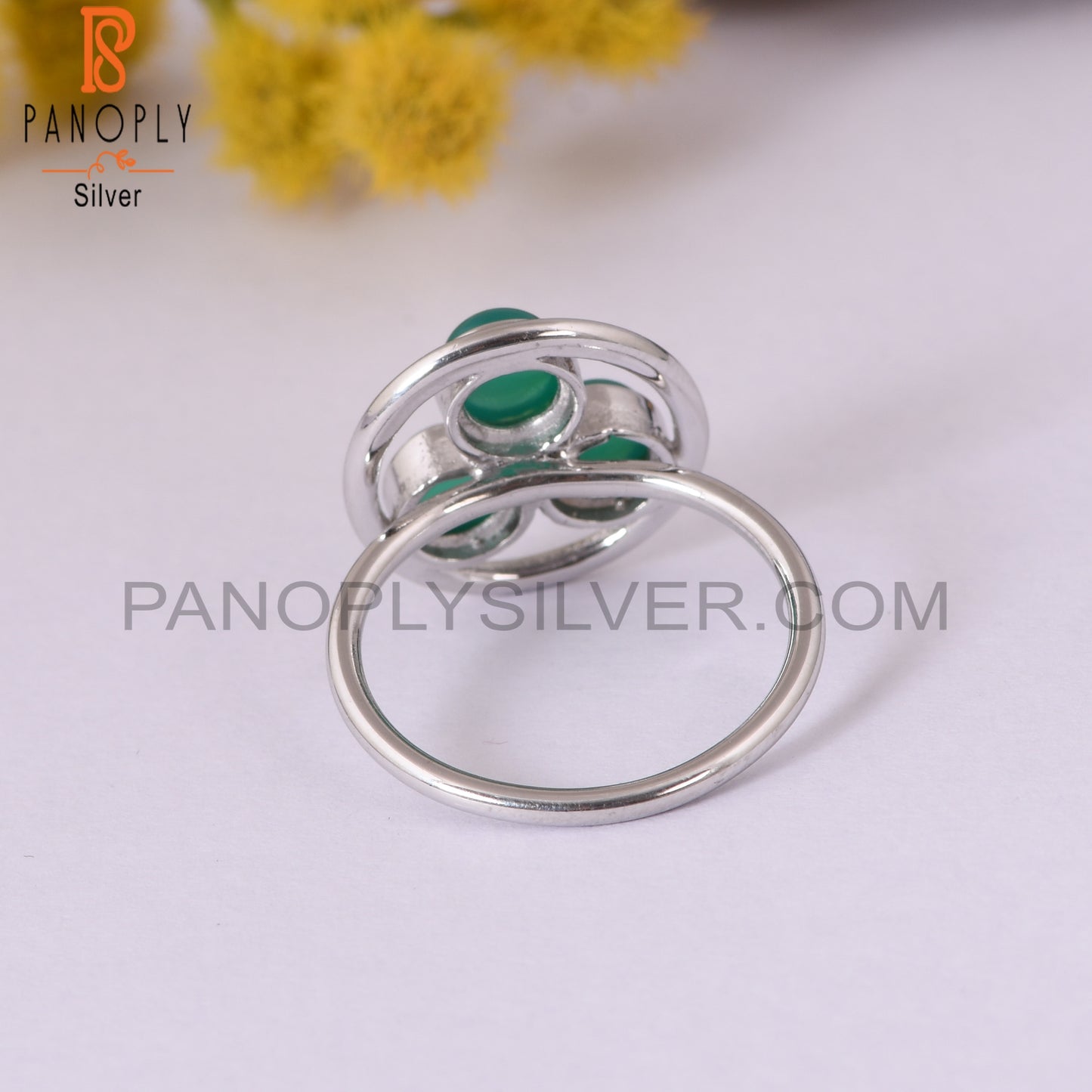 Gemstone Green Onyx 925 Sterling Silver Round Rings