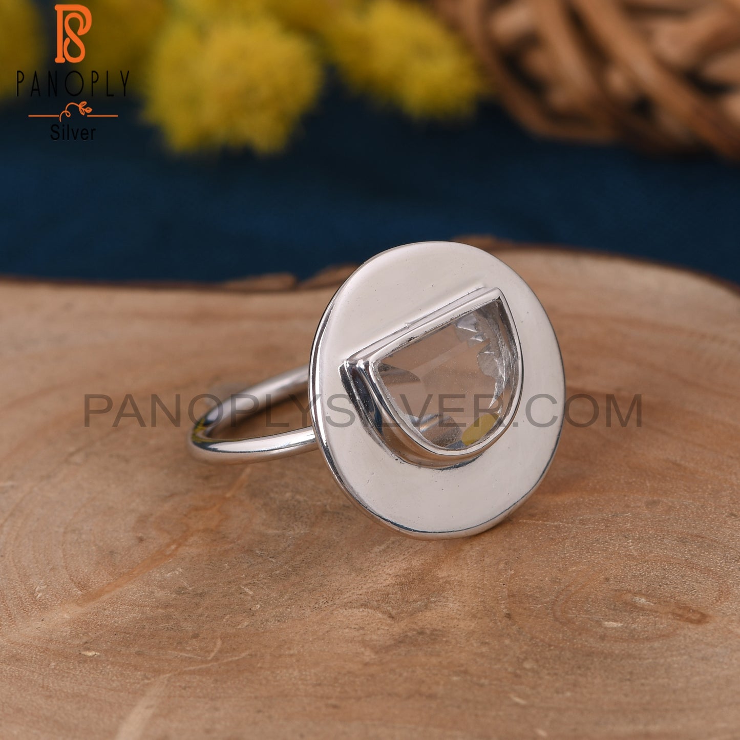 Crystal Quartz Half Moon With Round Rings
