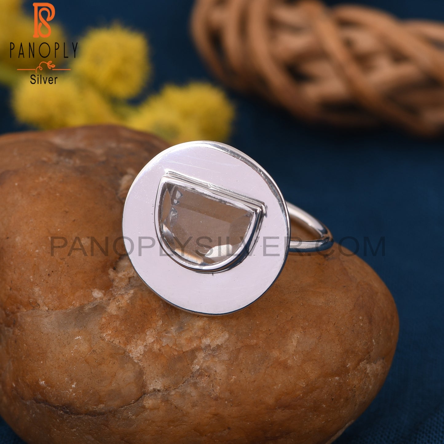Crystal Quartz Half Moon With Round Rings