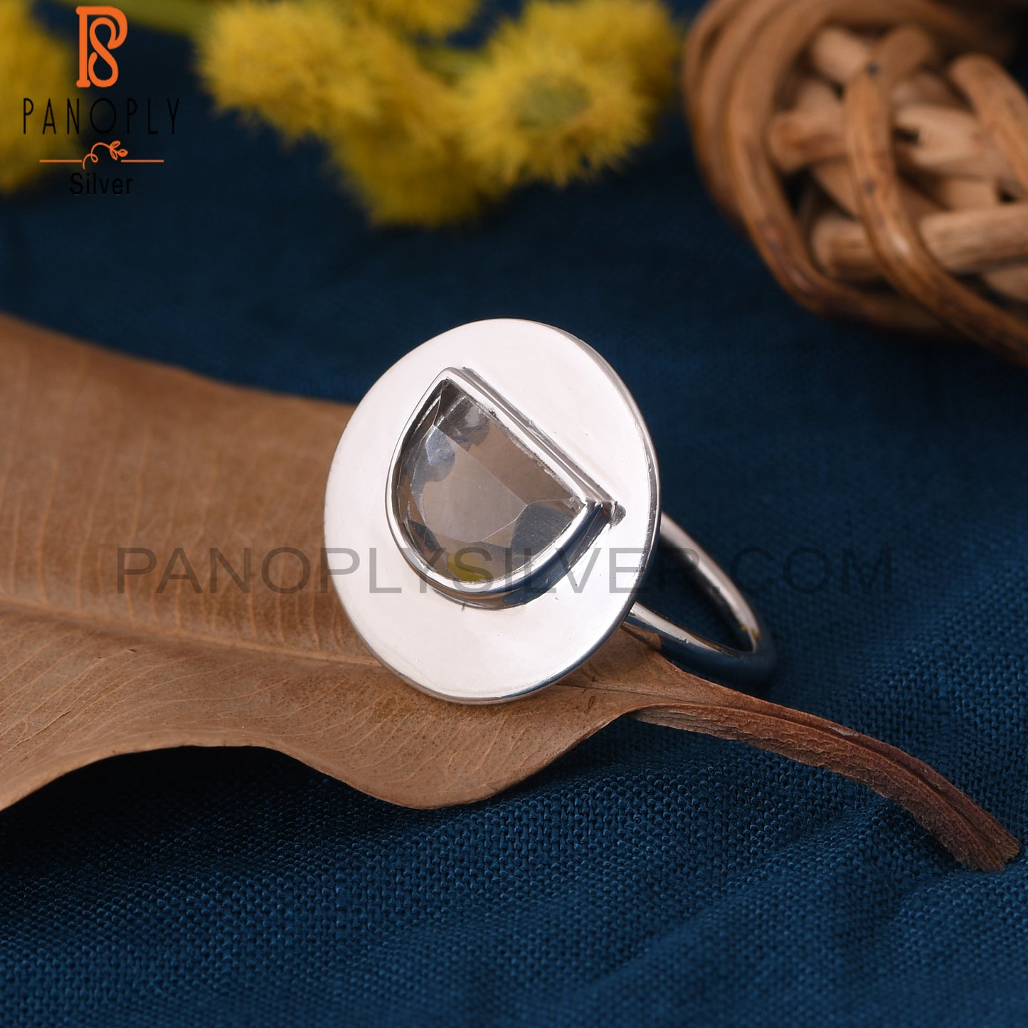 Crystal Quartz Half Moon With Round Rings