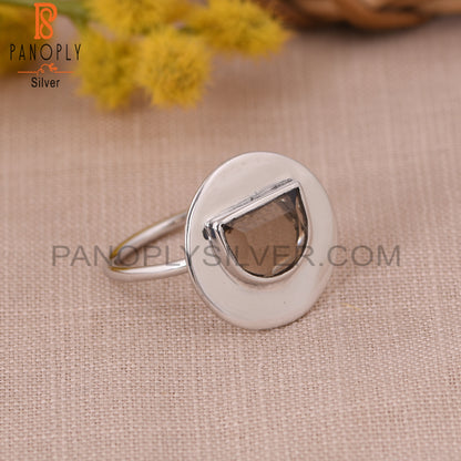 Smoky Quartz D shape 925 Sterling Silver Rings