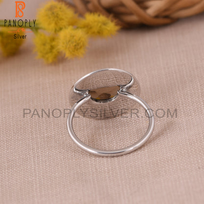 Smoky Quartz D shape 925 Sterling Silver Rings