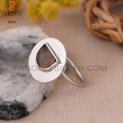 Smoky Quartz D shape 925 Sterling Silver Rings