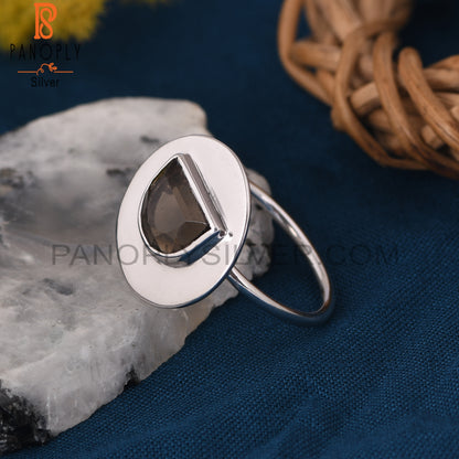 Smoky Quartz D shape 925 Sterling Silver Rings