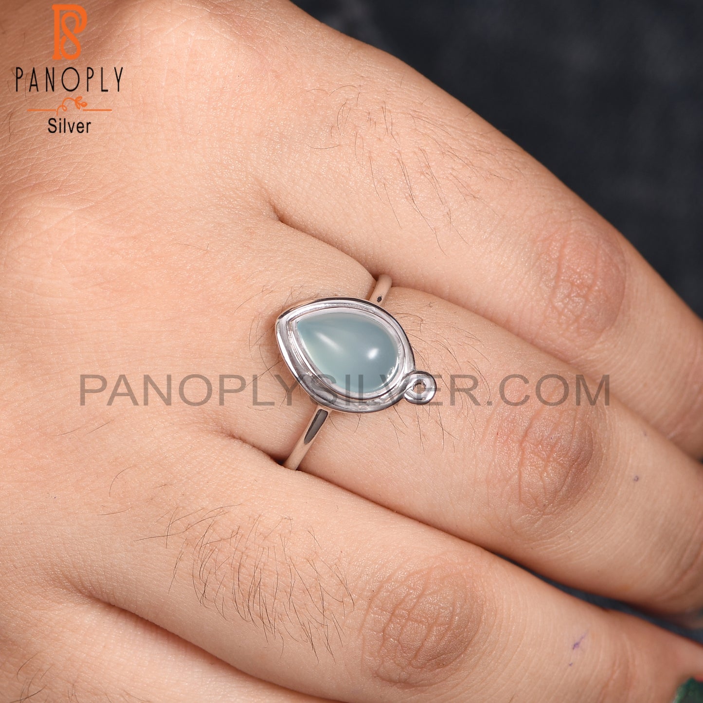 Blue Chalcedony 925 Silver Pear Women's Promise Rings