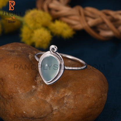 Blue Chalcedony 925 Silver Pear Women's Promise Rings