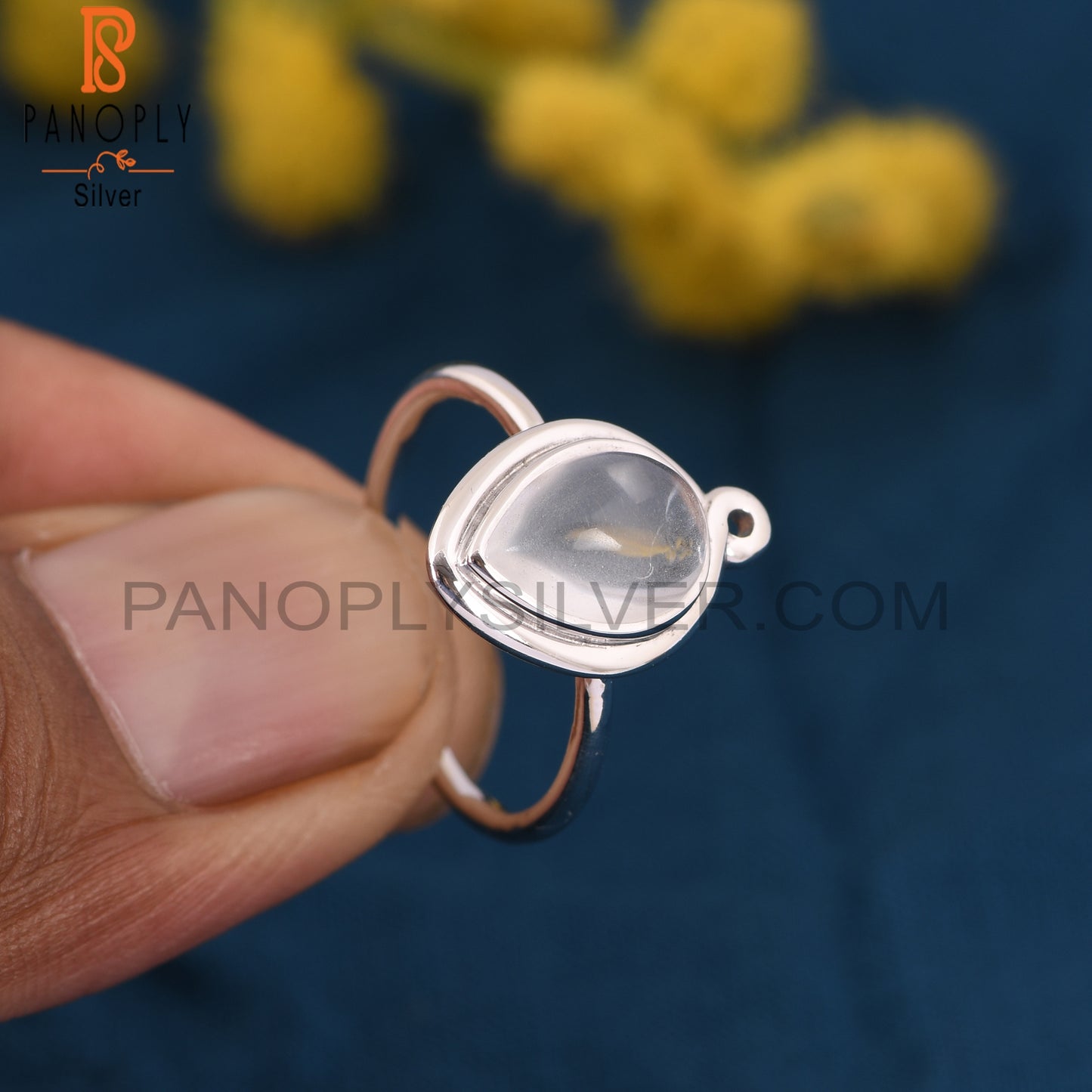 925 Crystal Quartz Gemstone Pear Rings Stackable Rings