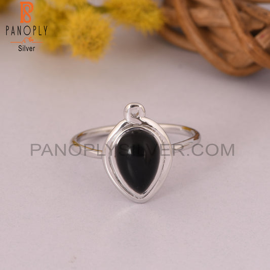 Black Onyx Gemstone 925 Silver Pear Onyx Rings