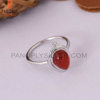 Pear Red Onyx Gem 925 Sterling Silver Rings
