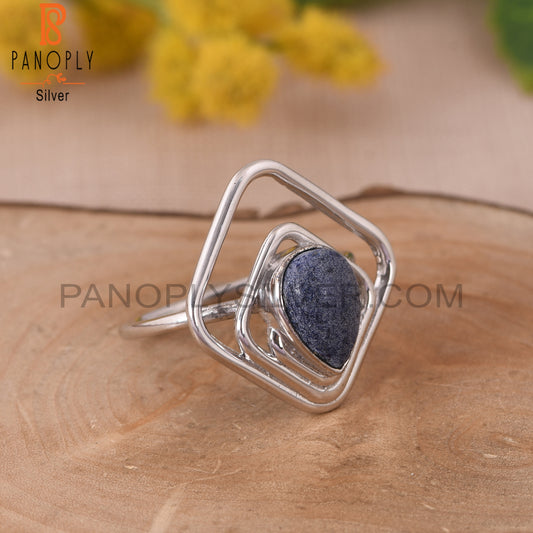 Lapis Lazuli Gemstone 925 Silver Square  Rings