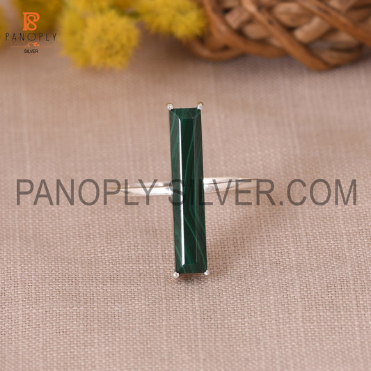 Malachite Gemstone 925 Sterling Silver Bar Ring