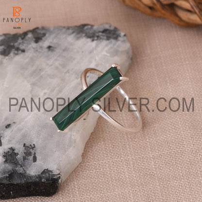 Malachite Gemstone 925 Sterling Silver Bar Ring