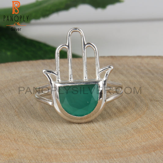 Green Onyx D Shape 925 Sterling Silver Rings
