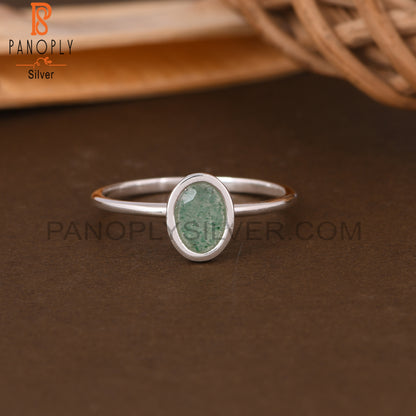 Green Strawberry Quartz Oval 925 Sterling Silver Rings