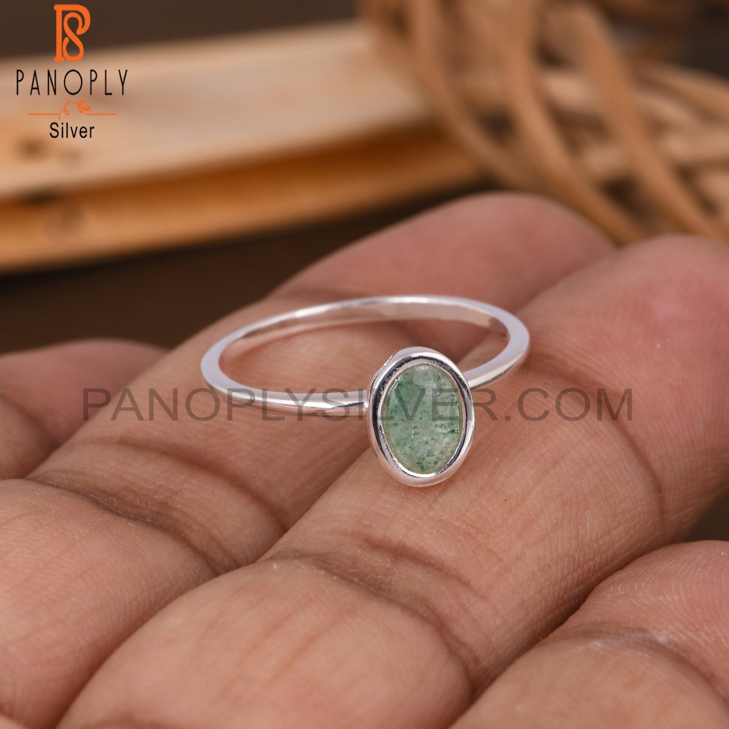 Green Strawberry Quartz Oval 925 Sterling Silver Rings