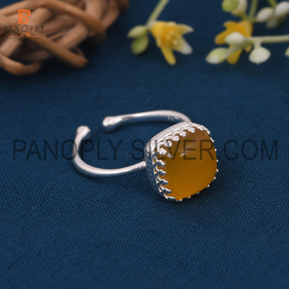 Yellow Chalcedony Stone Openable 925 Silver Ring For Mother Gift