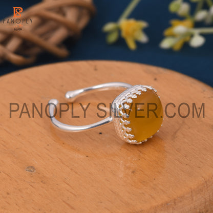 Yellow Chalcedony Stone Openable 925 Silver Ring For Mother Gift