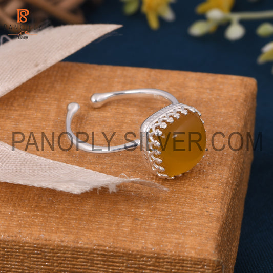 Yellow Chalcedony Stone Openable 925 Silver Ring For Mother Gift