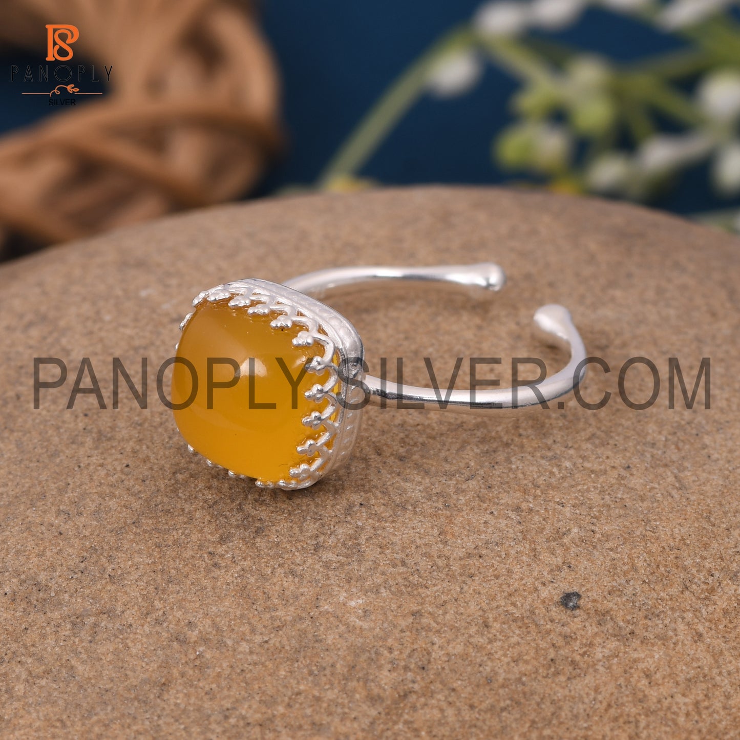 Yellow Chalcedony Stone Openable 925 Silver Ring For Mother Gift