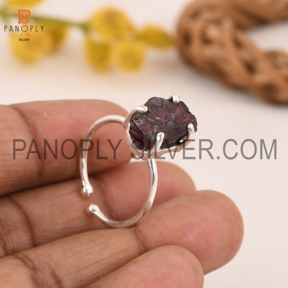 925 Silver Garnet Adjustable Prong Set Rings