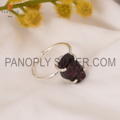 925 Silver Garnet Adjustable Prong Set Rings