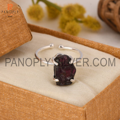 925 Silver Garnet Adjustable Prong Set Rings