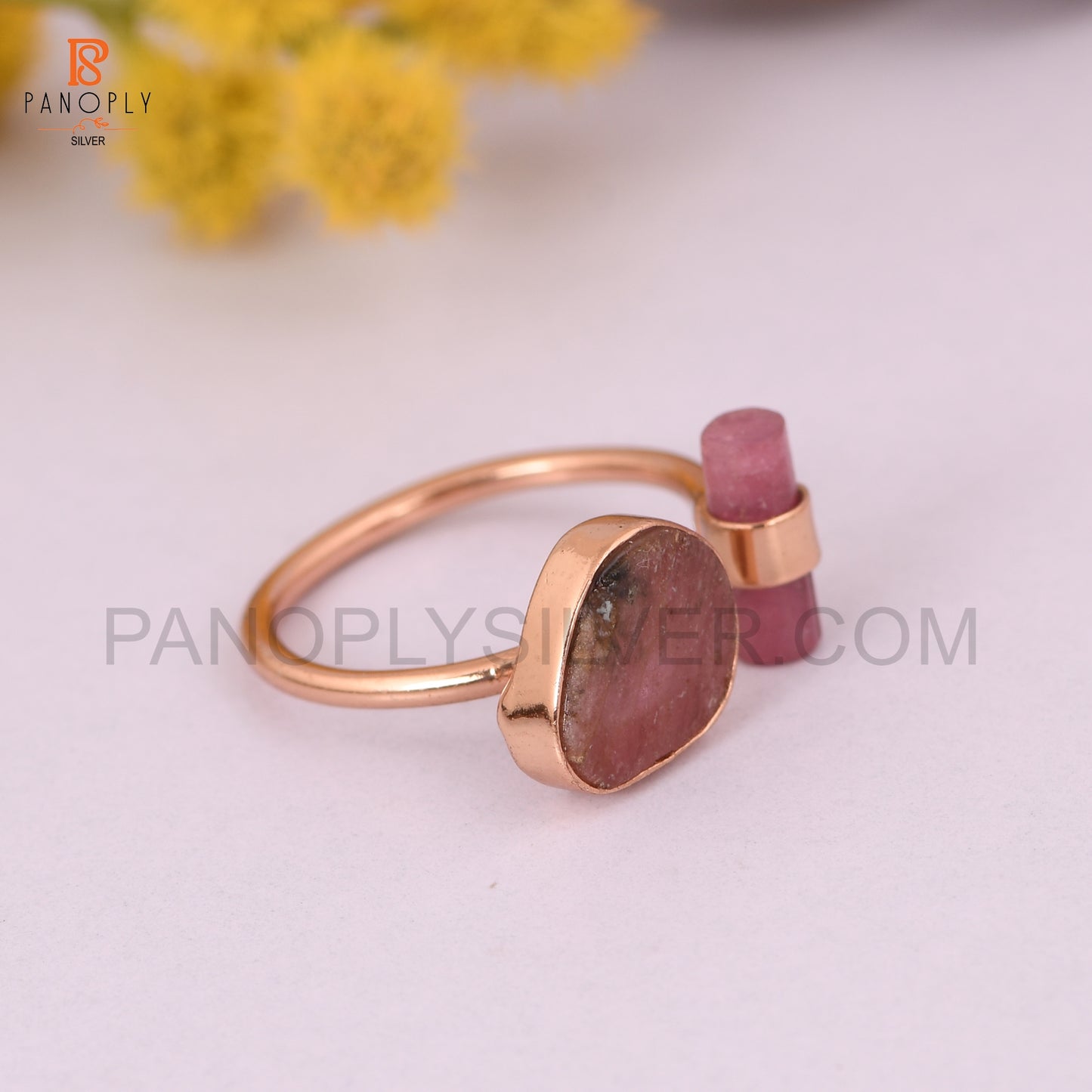 Bio Tourmaline 925 Silver Rose Gold Rings