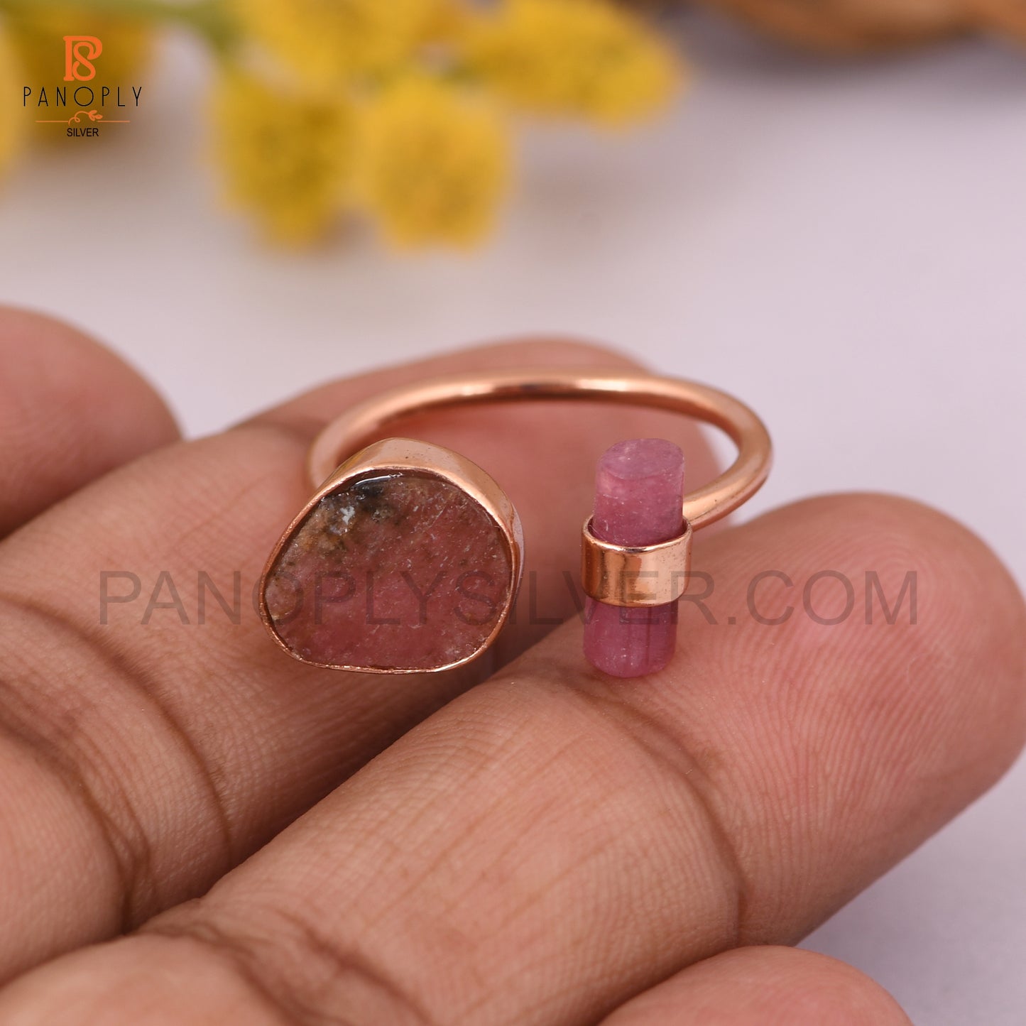 Bio Tourmaline 925 Silver Rose Gold Rings