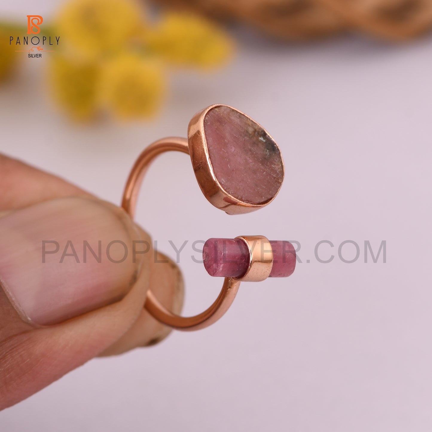 Bio Tourmaline 925 Silver Rose Gold Rings